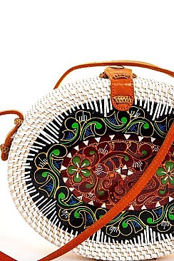 STYLISH OVAL NATURAL FIBER WOVEN CROSSBODY BAG