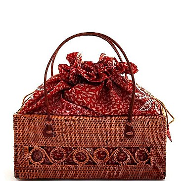 NATURAL STRAW WOVEN RECTANGULAR TOTE BAG