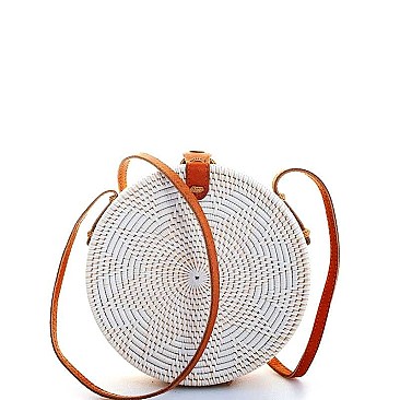 DESIGNER FASHION CIRCLE NATURAL WOVEN CROSSBODY BAG