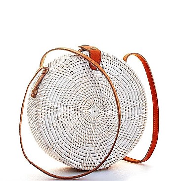 DESIGNER FASHION CIRCLE NATURAL WOVEN CROSSBODY BAG