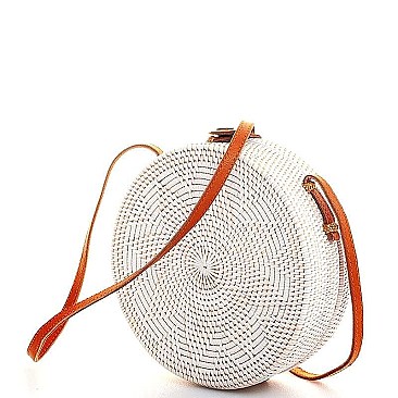 DESIGNER FASHION CIRCLE NATURAL WOVEN CROSSBODY BAG