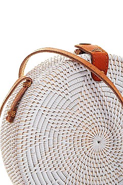 DESIGNER FASHION CIRCLE NATURAL WOVEN CROSSBODY BAG