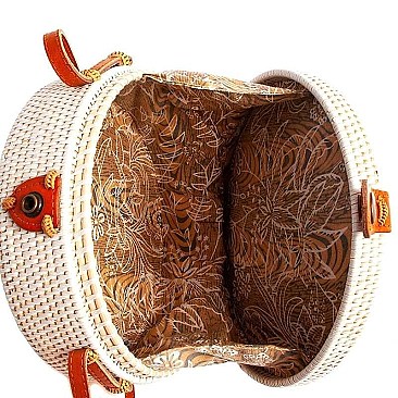 DESIGNER FASHION CIRCLE NATURAL WOVEN CROSSBODY BAG