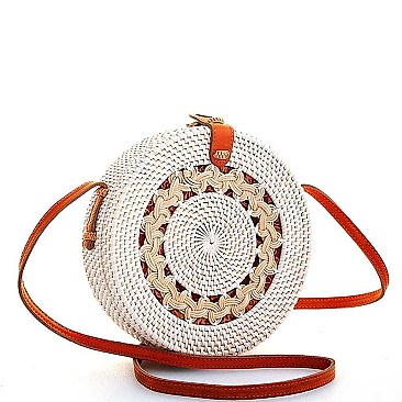 STYLISH CIRCLE NATURAL WOVEN CROSSBODY BAG