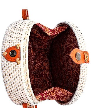 STYLISH CIRCLE NATURAL WOVEN CROSSBODY BAG