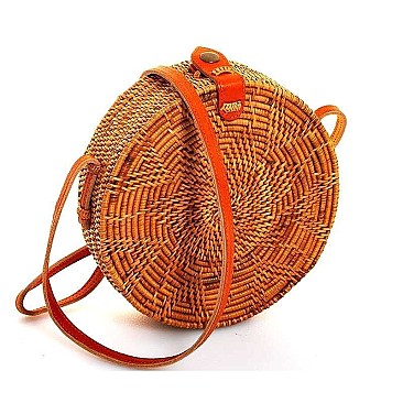 CHIC NATURAL FIBER WOVEN ROUND SHOULDER BAG