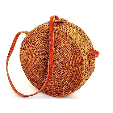 CHIC NATURAL FIBER WOVEN ROUND SHOULDER BAG