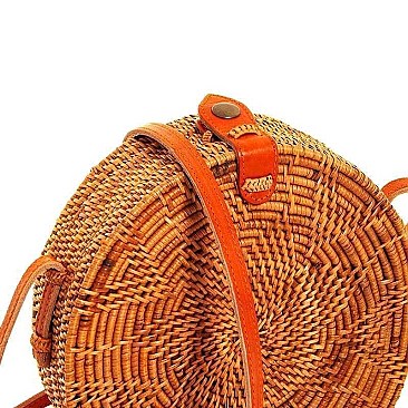 CHIC NATURAL FIBER WOVEN ROUND SHOULDER BAG