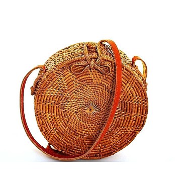 STYLISH NATURAL FIBER WOVEN ROUND SHOULDER BAG
