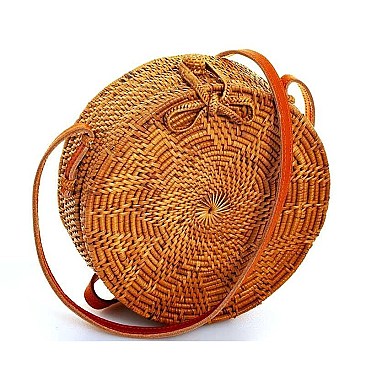 STYLISH NATURAL FIBER WOVEN ROUND SHOULDER BAG