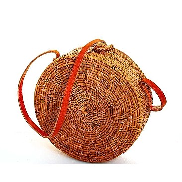 STYLISH NATURAL FIBER WOVEN ROUND SHOULDER BAG