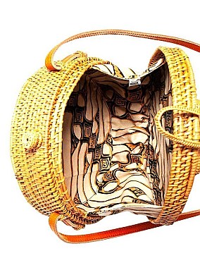 STYLISH NATURAL FIBER WOVEN ROUND SHOULDER BAG