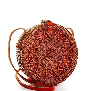 MODERN CIRCLE NATURAL WOVEN CROSSBODY BAG