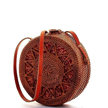 MODERN CIRCLE NATURAL WOVEN CROSSBODY BAG