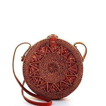 MODERN CIRCLE NATURAL WOVEN CROSSBODY BAG