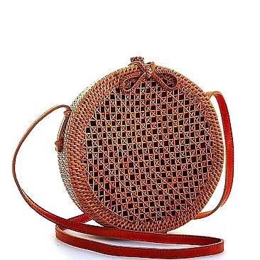 TRENDY CIRCLE NATURAL FIBER WOVEN CROSSBODY BAG