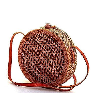 TRENDY CIRCLE NATURAL FIBER WOVEN CROSSBODY BAG