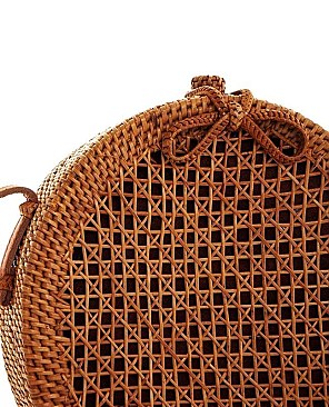 TRENDY CIRCLE NATURAL FIBER WOVEN CROSSBODY BAG