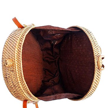 TRENDY CIRCLE NATURAL FIBER WOVEN CROSSBODY BAG