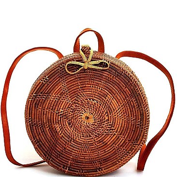 TRENDY NATURAL FIBER WOVEN ROUND BACKPACK