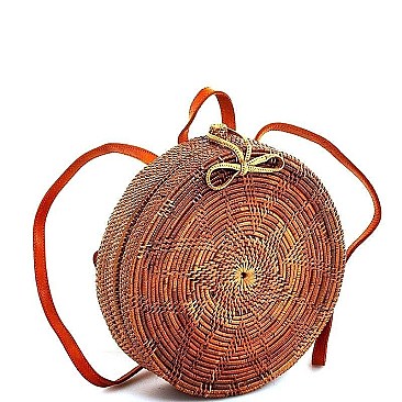 TRENDY NATURAL FIBER WOVEN ROUND BACKPACK