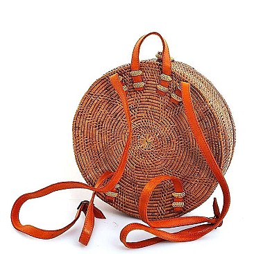 TRENDY NATURAL FIBER WOVEN ROUND BACKPACK