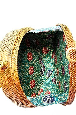 TRENDY NATURAL FIBER WOVEN ROUND BACKPACK
