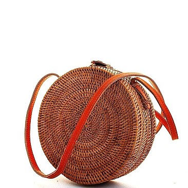 DESIGNER SEA SHELL NATURAL WOVEN CIRCLE CROSSBODY BAG