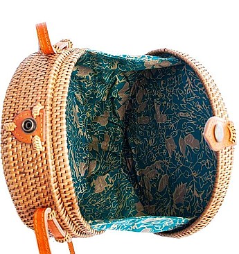 DESIGNER SEA SHELL NATURAL WOVEN CIRCLE CROSSBODY BAG