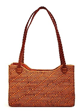 DESIGNER NATURAL FIBER WOVEN RECTANGLE TOTE BAG