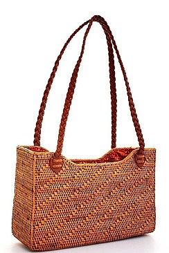 DESIGNER NATURAL FIBER WOVEN RECTANGLE TOTE BAG