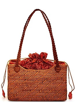 DESIGNER NATURAL FIBER WOVEN RECTANGLE TOTE BAG