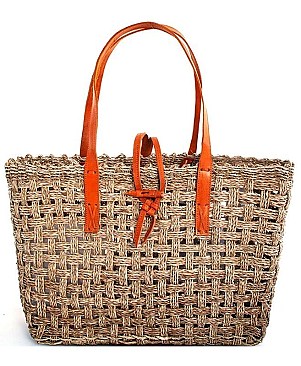 DESIGNER TRENDY NATURAL FIBER WOVEN TOTE BAG