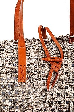 DESIGNER TRENDY NATURAL FIBER WOVEN TOTE BAG