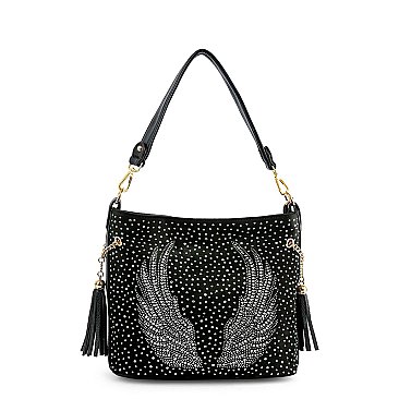 Wings Design Rhinestone Hobo Handbag