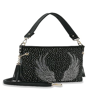 Wings Design Rhinestone Hobo Handbag