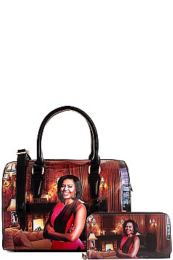 Michelle Obama 2 IN1 TRENDY FASHION BOSTON BAG WITH MATCHING WALLET