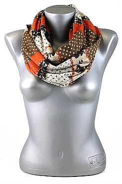 Pack of 12 Multi Tone Reindeer Print Infinity Scarves