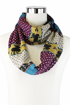 Pack of 12 Multi Tone Reindeer Print Infinity Scarves