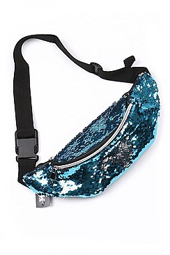 PACK OF ( 12 PCS ) ASSORTED COLOR MERMAID SEQUIN FANNY PACK BUM BAG FM-911