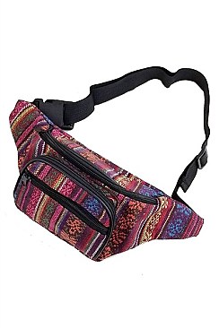 PACK OF ASSORTED COLOR AZTEC FANNY PACK MULTI ZIPPER ( 12 PCS ) FM-BBG41411FS