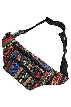 PACK OF ASSORTED COLOR AZTEC FANNY PACK MULTI ZIPPER ( 12 PCS ) FM-BBG41411FS