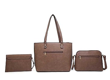 3 IN 1 CLASSIC STYLE LEATHER TOTE BAG SET