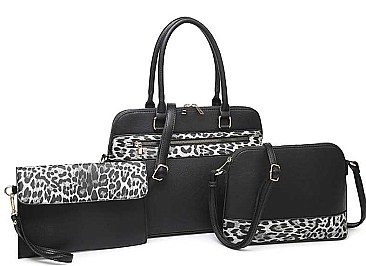 3 IN 1 LEOPARD PRINT SMOOTH LEATHER TOTE BAG SET