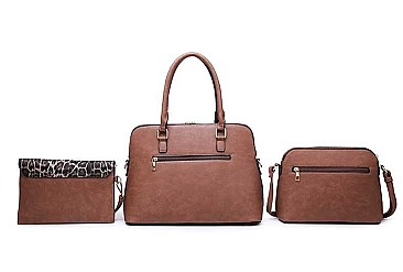 3 IN 1 LEOPARD PRINT SMOOTH LEATHER TOTE BAG SET