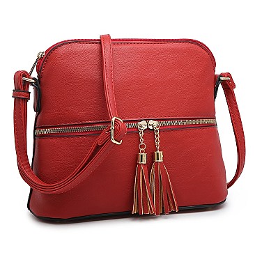 Fashion Tassel Zip Dome Crossbody Bag Satchel