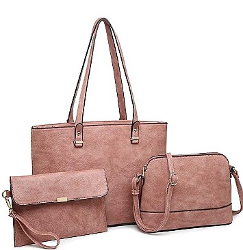 3 IN 1 CLASSIC STYLE LEATHER TOTE BAG SET