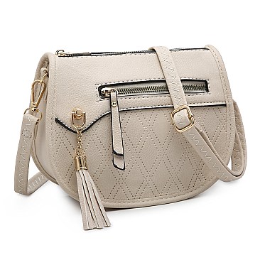 Embossed Quilt Saddle Crossbody Bag