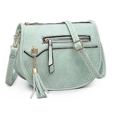 Embossed Quilt Saddle Crossbody Bag