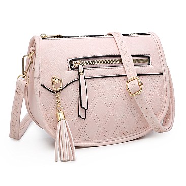 Embossed Quilt Saddle Crossbody Bag